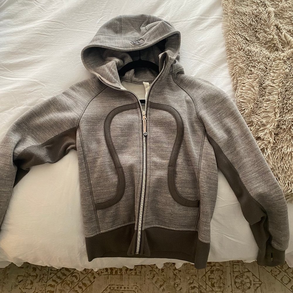 Gray/Pink Detail LuLu Lemon Scuba Hoodie Zip Up